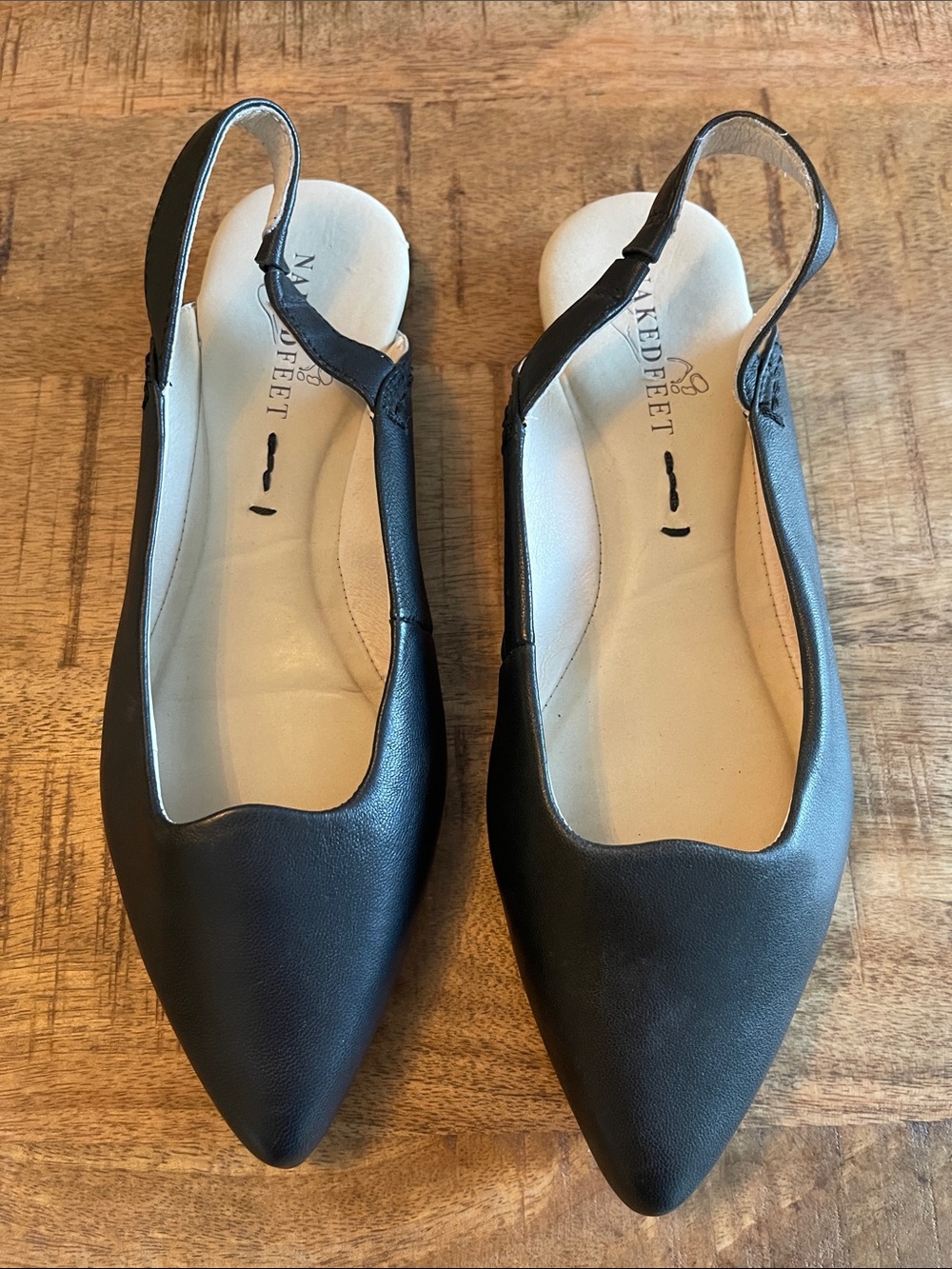 Naked Feet Leva Slingback Leather Flats Black Size 6 Minimalist
